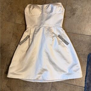 Sherri Hill Strapless White Dress with Silver Accents